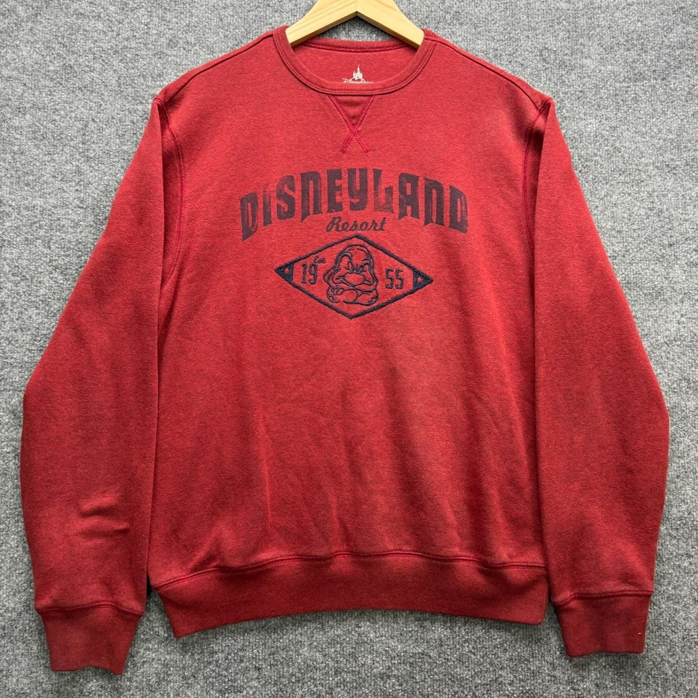 Disneyland Resort Sweatshirt Men's Size M Red Crewneck Embroidered Grumpy 1955